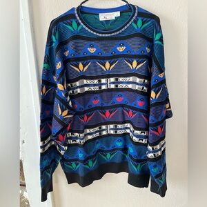 St. Croix Blue and Black Patterned Crewneck Men's Sweater